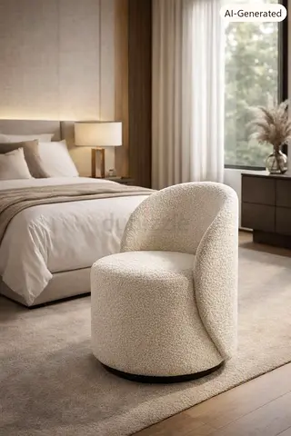 Cream Bouclé Swivel Accent Chair - Compact Upholstered Lounge Chair