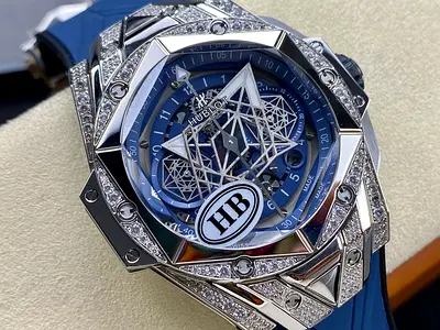 Sc Hublot Big Bang Sang Bleu iced out automatic watch.