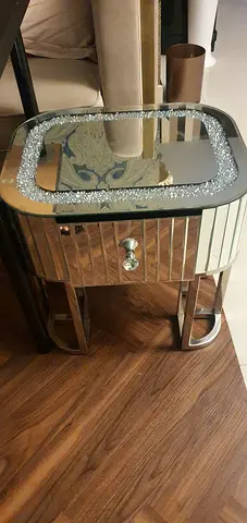 Mirrored Bedside Table with Crystal Accent - Good Condition