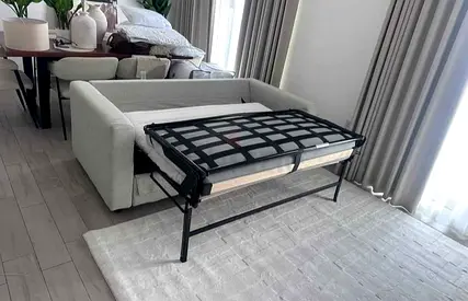 Light grey fabric 3-seater sofa bed with pull-out metal frame