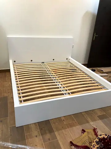 White Wooden Double Bed Frame with Headboard