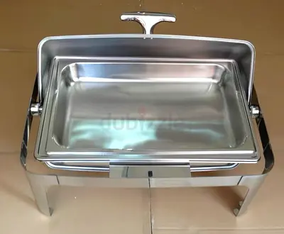 Roll Top Chafing Dish, Stainless Steel Rotation 90°/180° Rectangular Buffet Set