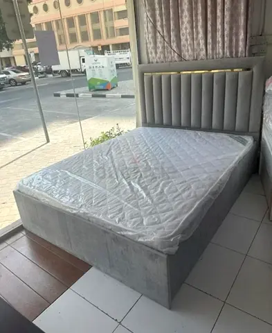 Grey Upholstered Bed Frame with Headboard and Mattress - Good quality
