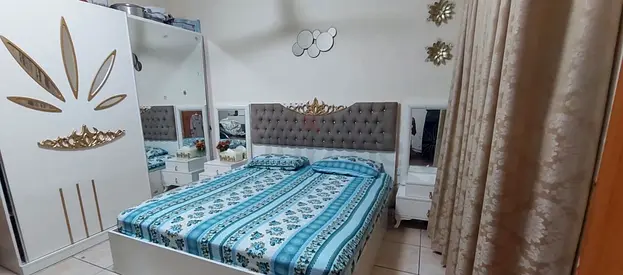 King size bed room set with mirrored wardrobe and side tables - complete bedroom set