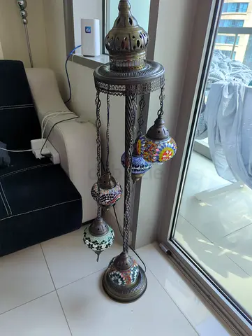 BROKEN - just parts!! - Tall Turkish Mosaic Floor Lamp with Five Hanging Lamps