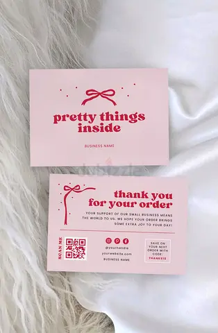 Set of Cute Pink 'Pretty Things Inside' Thank You / Business Cards