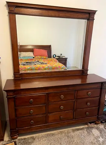 Solid Wood 9-Drawer Dresser with Large Matching Mirror