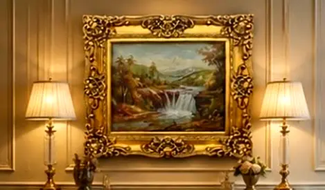 Framed Vintage Landscape Oil Painting with Ornate Gold Frame size 85 x75 cmm