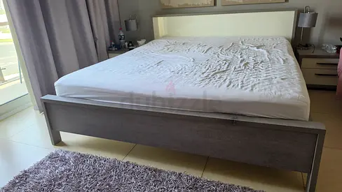 King size bed frame with headboard and footboard - grey/white