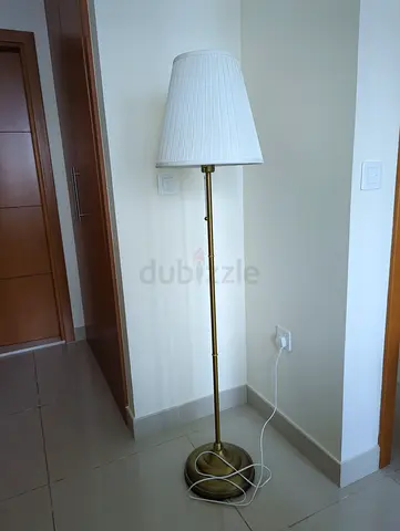 Brass Floor Lamp with White Pleated Shade - Good Condition
