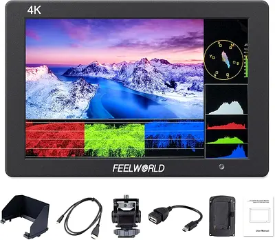 Feelworld T7PLUS DSLR Camera Field Monitor 7 Inch 3D LUT Waveform Vector Scope 1920x1200 4K HDMI Inp