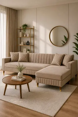 New elegant beige colour 4 seater L shape sofa