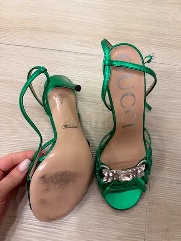 Gucci Green Embellished Heeled Sandals size 36