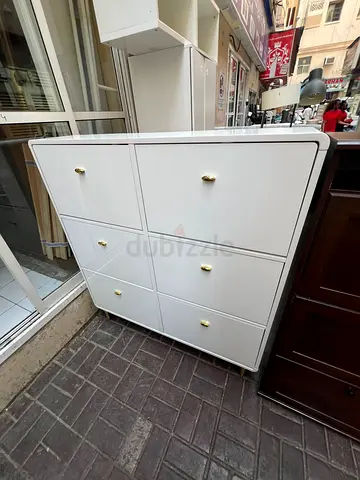 Modern White Shoe Cabinet with Gold Handles