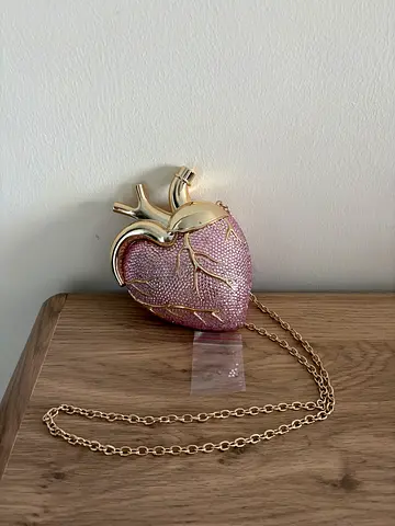 Maren Artificial Crystal Heart Shaped Bag - Pink