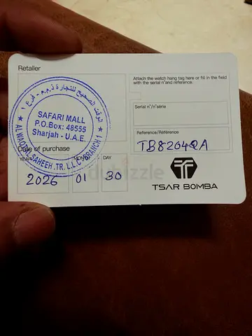 Tsar Bomba men's watch warranty card - purchased Jan 30, 2026