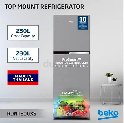 Beko Top Mount Refrigerator 250L (230L Net) - Inverter Compressor, No Frost, warranty till Nov 2028
