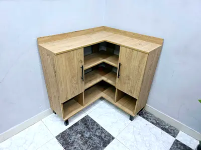 Corner Storage Cabinet with Shelves - Light Oak Finish
