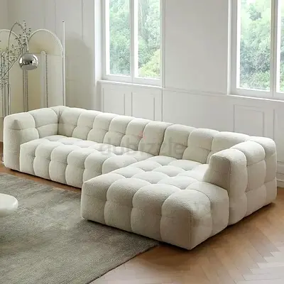 Large Modern Modular Tufted White Bouclé Sofa L shape