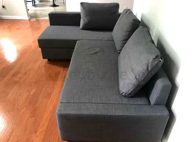 Grey L-shaped Fabric Sofa with Chaise - Good Condition