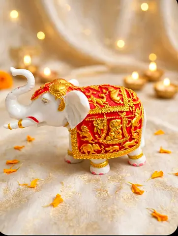 Decorative brand new Resin Elephant Figurine with Red & Gold Embroidery Detail