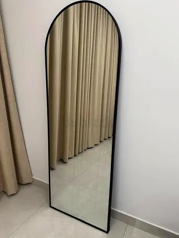 Full-length Arched Wall Mirror with Slim Black Frame