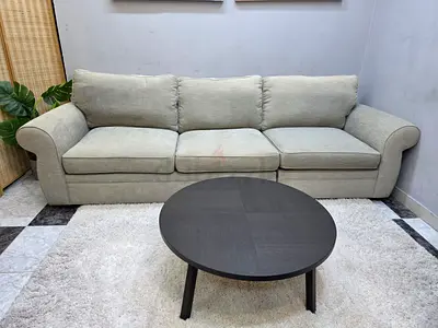 3-Seater Light Grey Fabric Sofa with Coffee Table - Good Condition