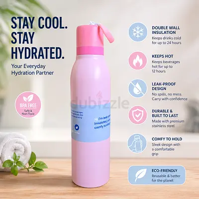 Insulated Water Bottle with Straw – 750ML – Brand New
