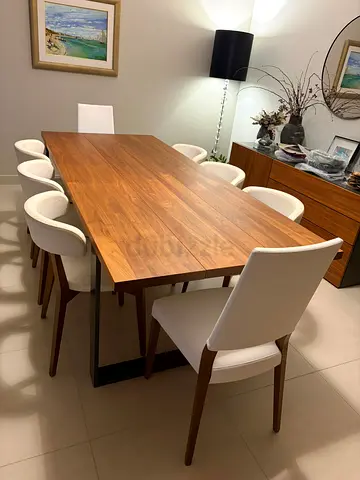 Solid Wood Extendable Dining Table with 8 Modern Chairs