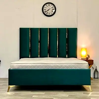 Modern Emerald Velvet queen Bed with Tall Padded Headboard