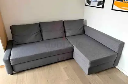 Grey L-Shaped Corner Sofa Bed with Chaise Lounge