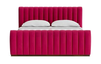 Modern Upholstered Double Bed with Padded Headboard and Footboard (Pink)
