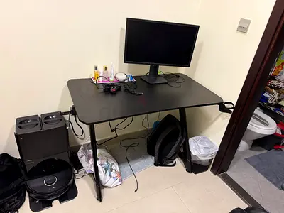 Simple Black Computer Desk with Cable Management - Good Condition