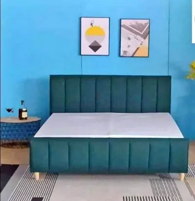 Green Upholstered Double Bed with Headboard