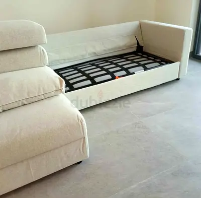 Beige Fabric 3-Seater Sofa with Storage/Bed Frame