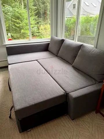 Grey L-shaped Sofa Bed with Pull-out Double Sleeping Area