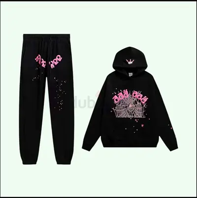Black Hoodie & Joggers Set with Pink Graphic Print - Unisex Casual Tracksuit