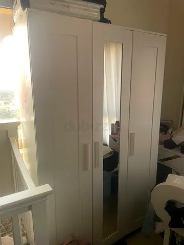 White 3-Door Wardrobe with Full-Length Mirror