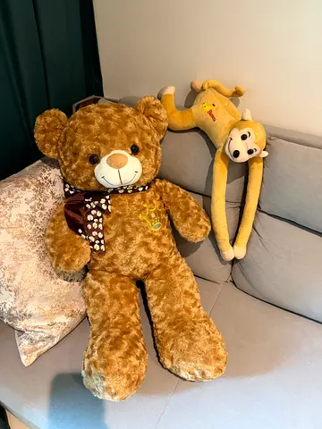 Large brown teddy bear and long-armed monkey stuffed toys - good condition
