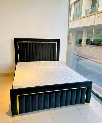 Black Velvet Queen Bed Frame with Gold Trim 150X190 CM