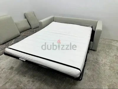 Light grey fabric 3-seater sofa bed with mattress - pull-out sleeper