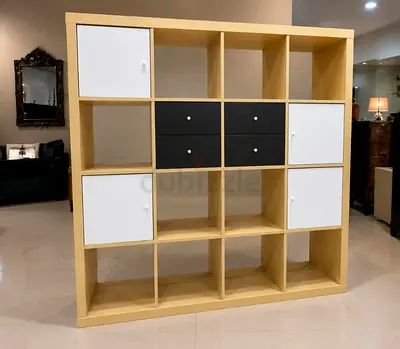 Large 16-Cube Wooden Shelving Unit with Doors and Drawers