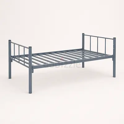 New Single Metal Bed Frame with matress - Grey, Sturdy Slatted Base