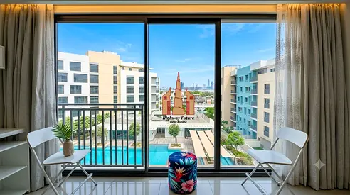 Modern Designed Fully Furnished Studio | Pool View|Footbridge Access to Alzahia city center
