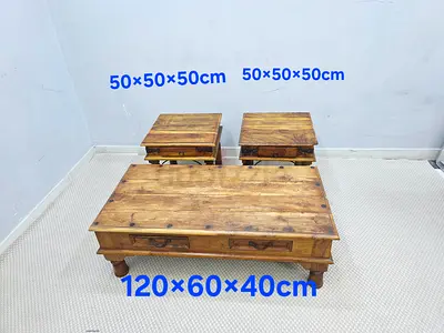 Rustic Solid Wood Coffee Table and Matching Side Tables Set