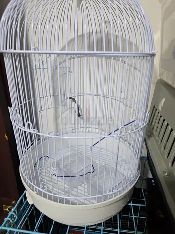 White Round Bird Cage with Perch and Removable Tray - Good Condition