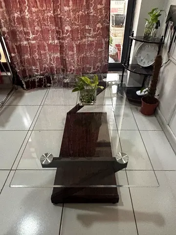 Glass Top Coffee Table with Dark Wood Base - Modern Design