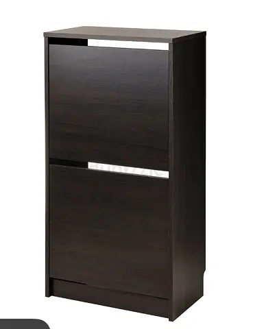 Slim Dark Wood Shoe Cabinet with Two Drop-Down Compartments