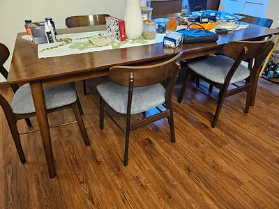 Solid Wood Dining Table with 6 Chairs - Midcentury Style, Good Condition