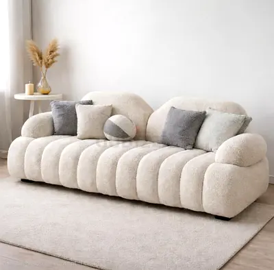Cream boucle 3-seater sofa — cozy modern lounge